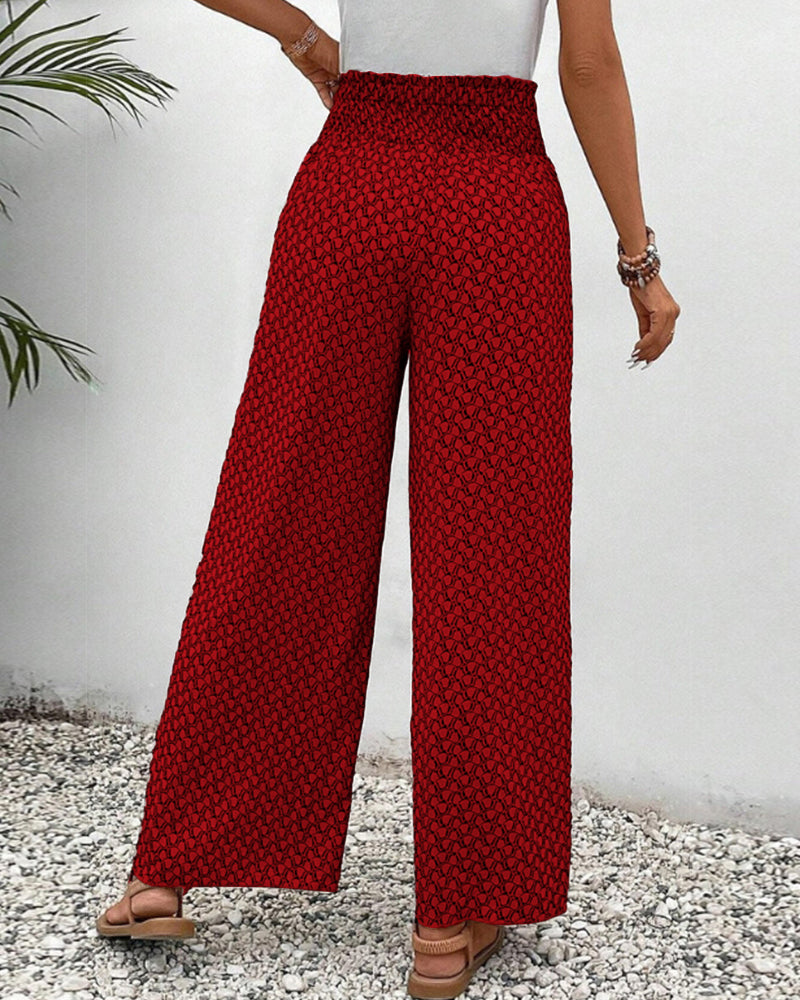 Sophie-Rae - Bohemian Print High-Waisted Lightweight Trousers