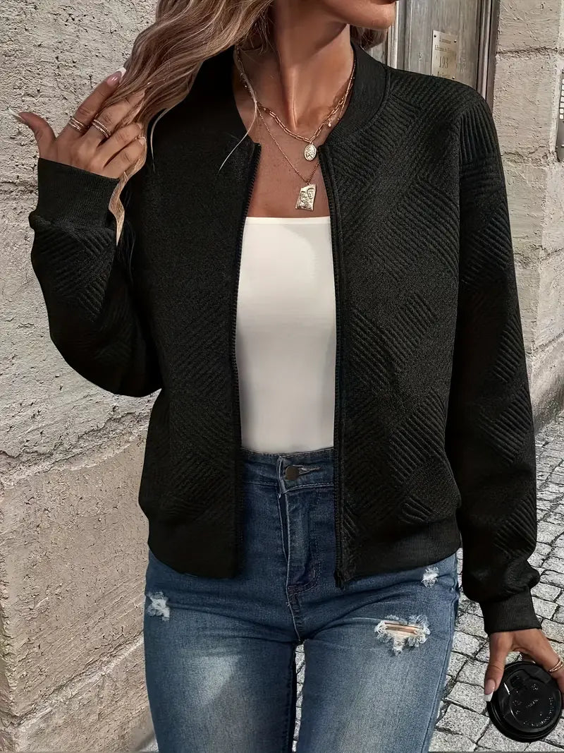 Women's Lightweight Zip-Up Bomber Jacket with Ribbed Cuffs