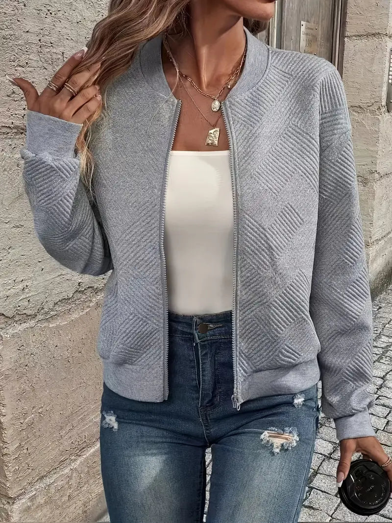 Women's Lightweight Zip-Up Bomber Jacket with Ribbed Cuffs