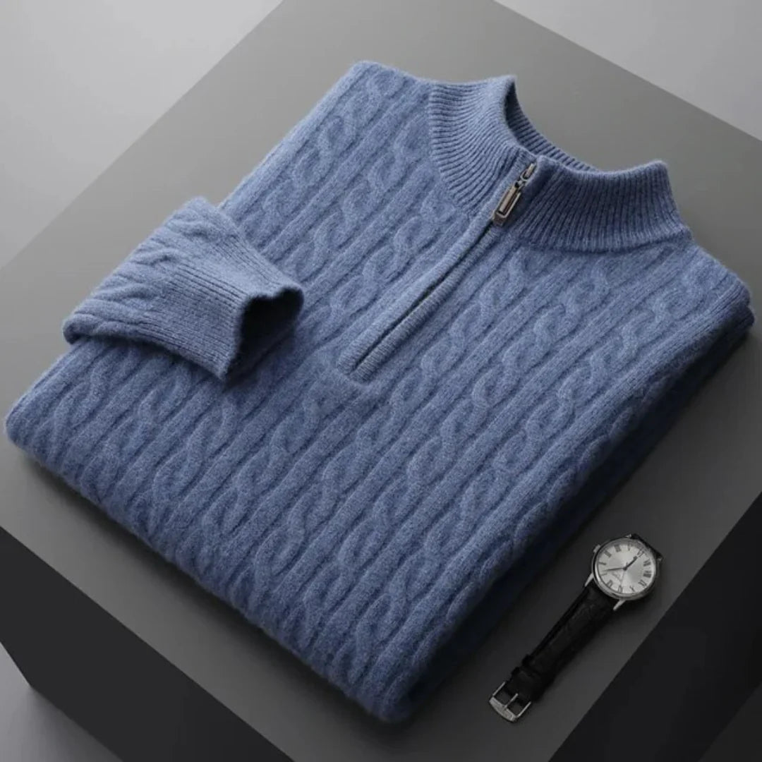 Deneb Cashmere Woven Half-Zip Pullover