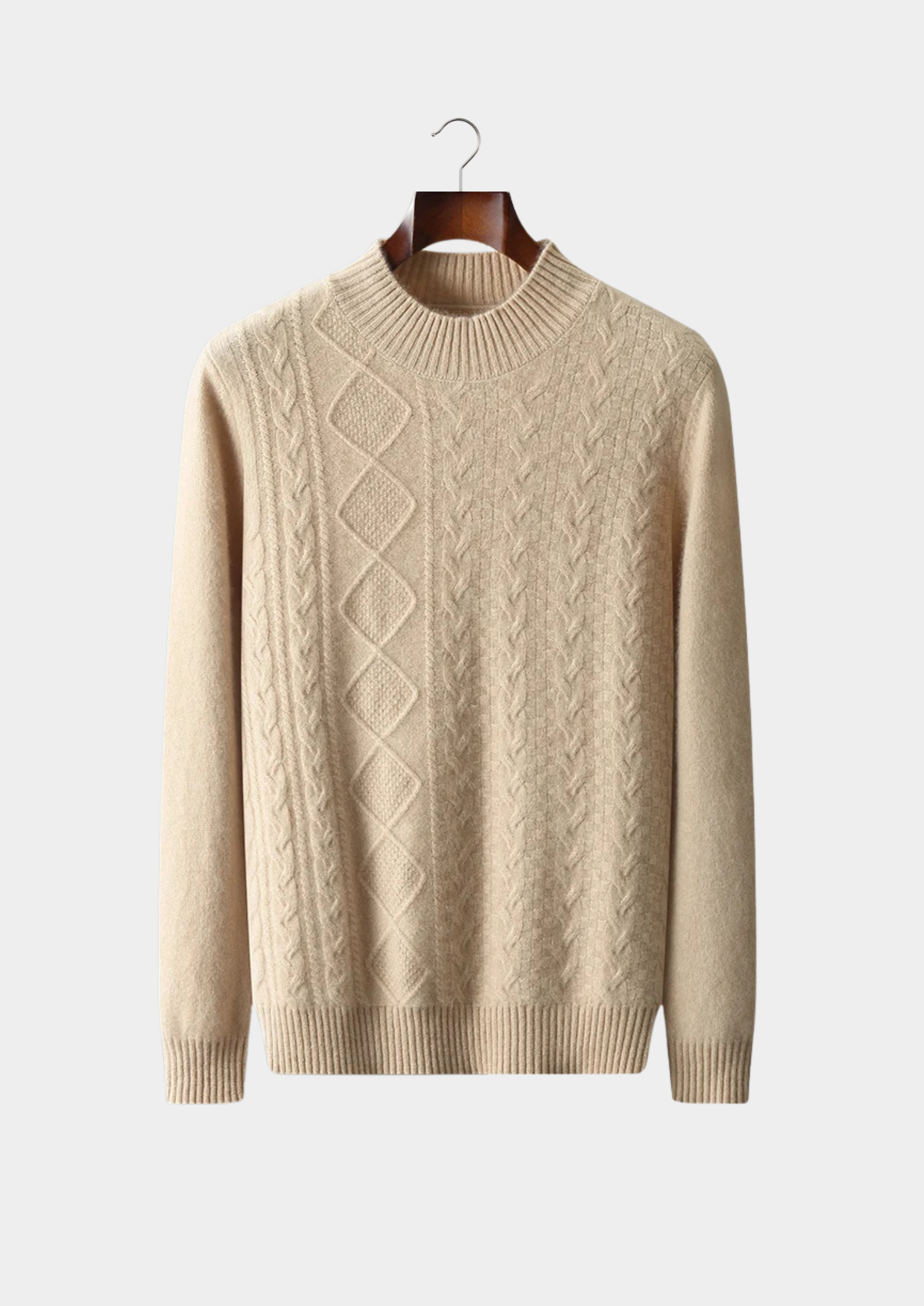 Premium Extra-Fine Merino Wool Jacquard Mock Neck Sweater