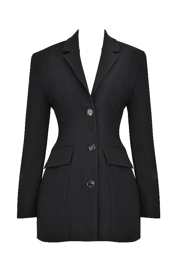 Jara - Black Blazer Featuring Stylish Shoulder Pads