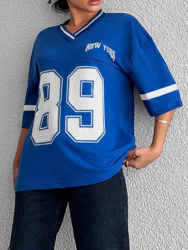 Tirza - Oversized V-Neck Varsity Sport Shirt