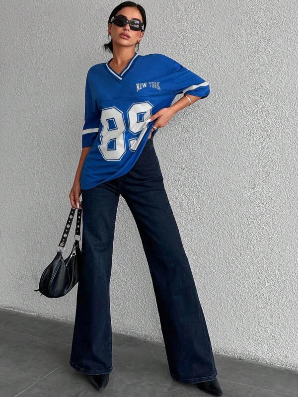 Tirza - Oversized V-Neck Varsity Sport Shirt