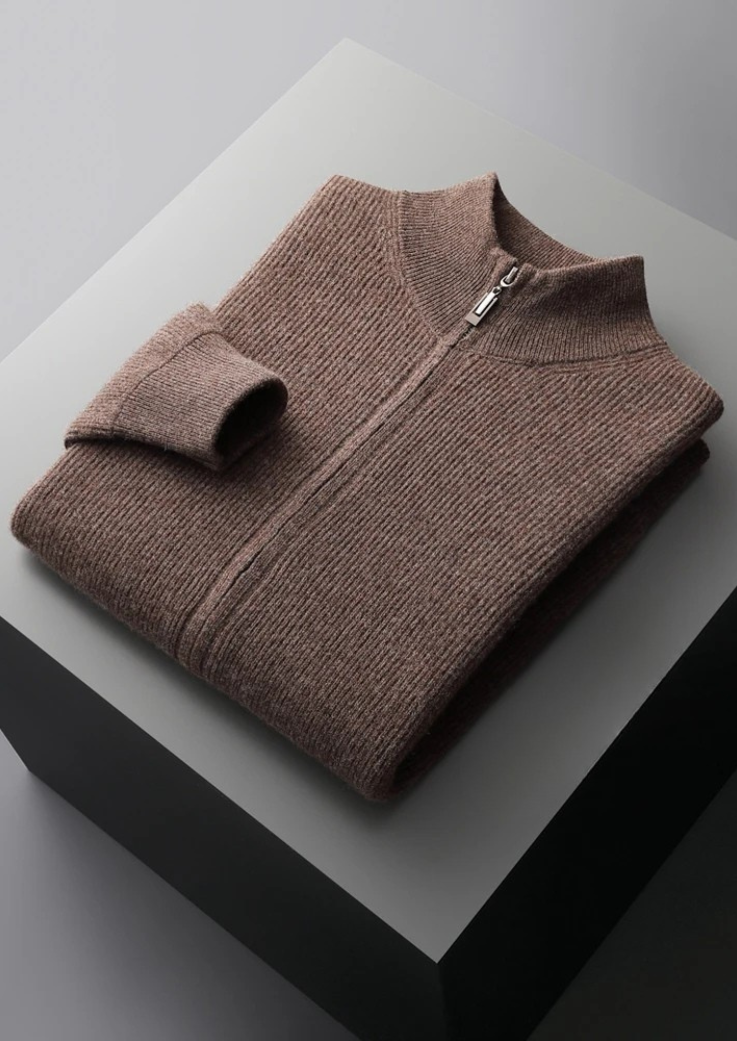 Premium Extra-Fine Merino Wool Ribbed Zip Cardigan