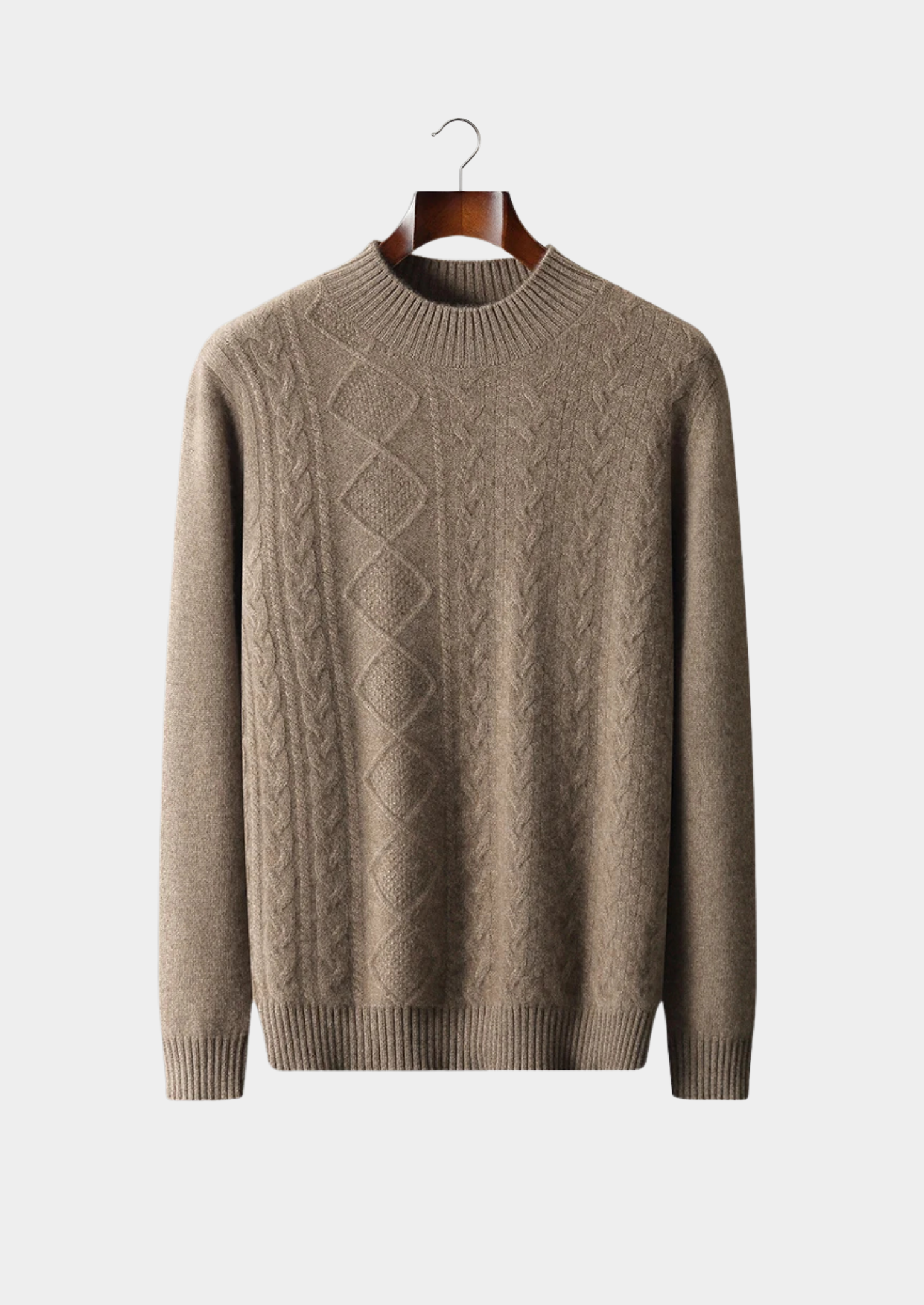 Premium Extra-Fine Merino Wool Jacquard Mock Neck Sweater