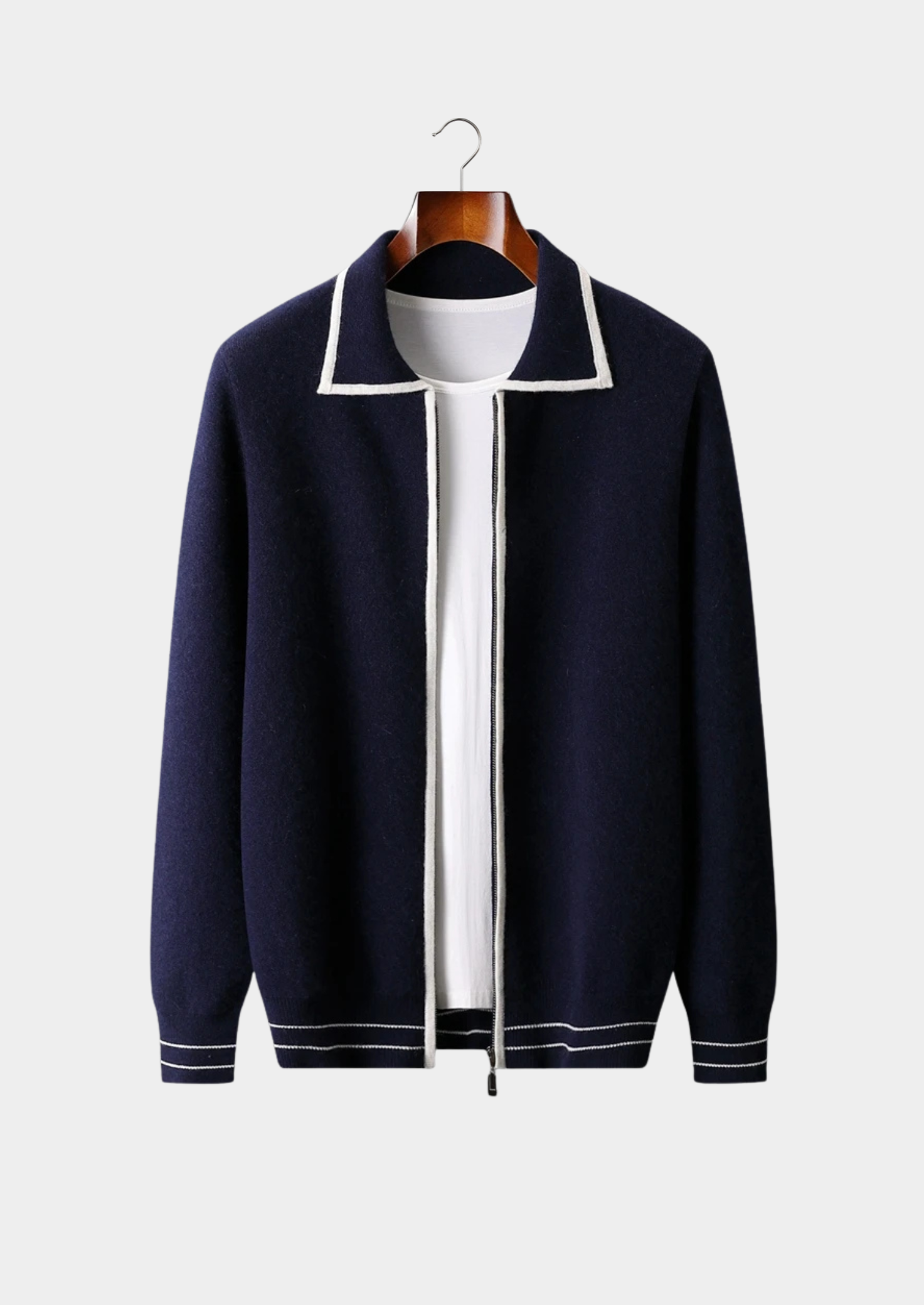 Premium Extra-Fine Merino Wool Two-Tone Polo Cardigan