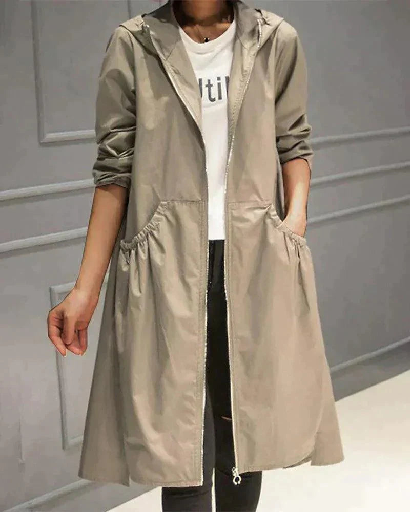 Women's Hooded Mid-Length Waterproof Raincoat