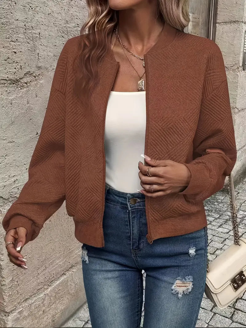 Women's Lightweight Zip-Up Bomber Jacket with Ribbed Cuffs