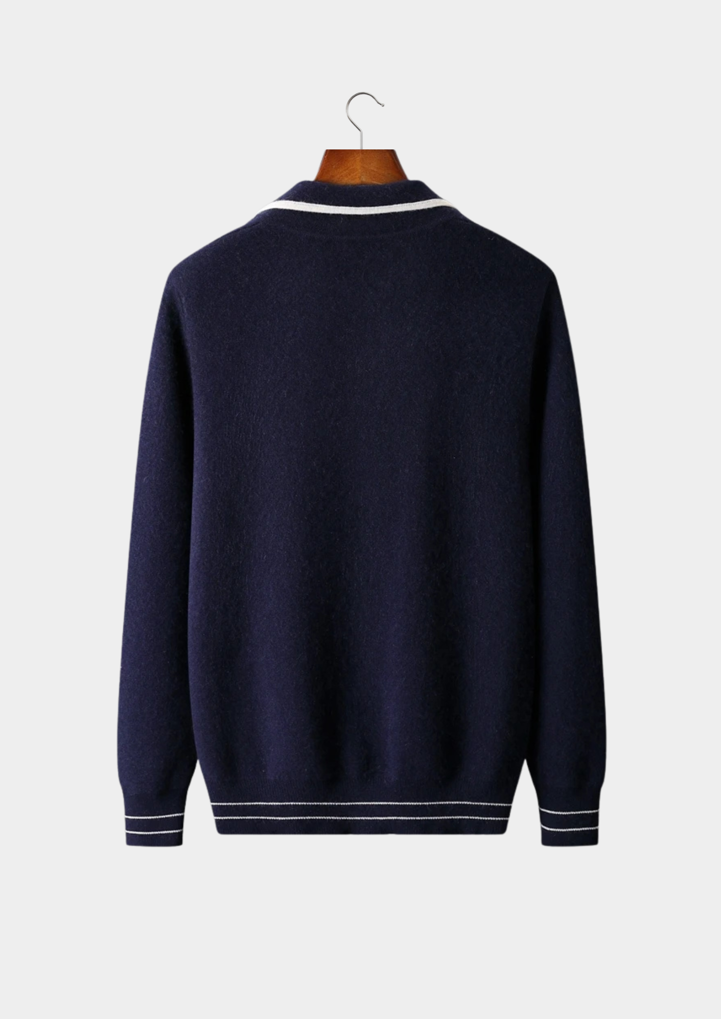 Premium Extra-Fine Merino Wool Two-Tone Polo Cardigan