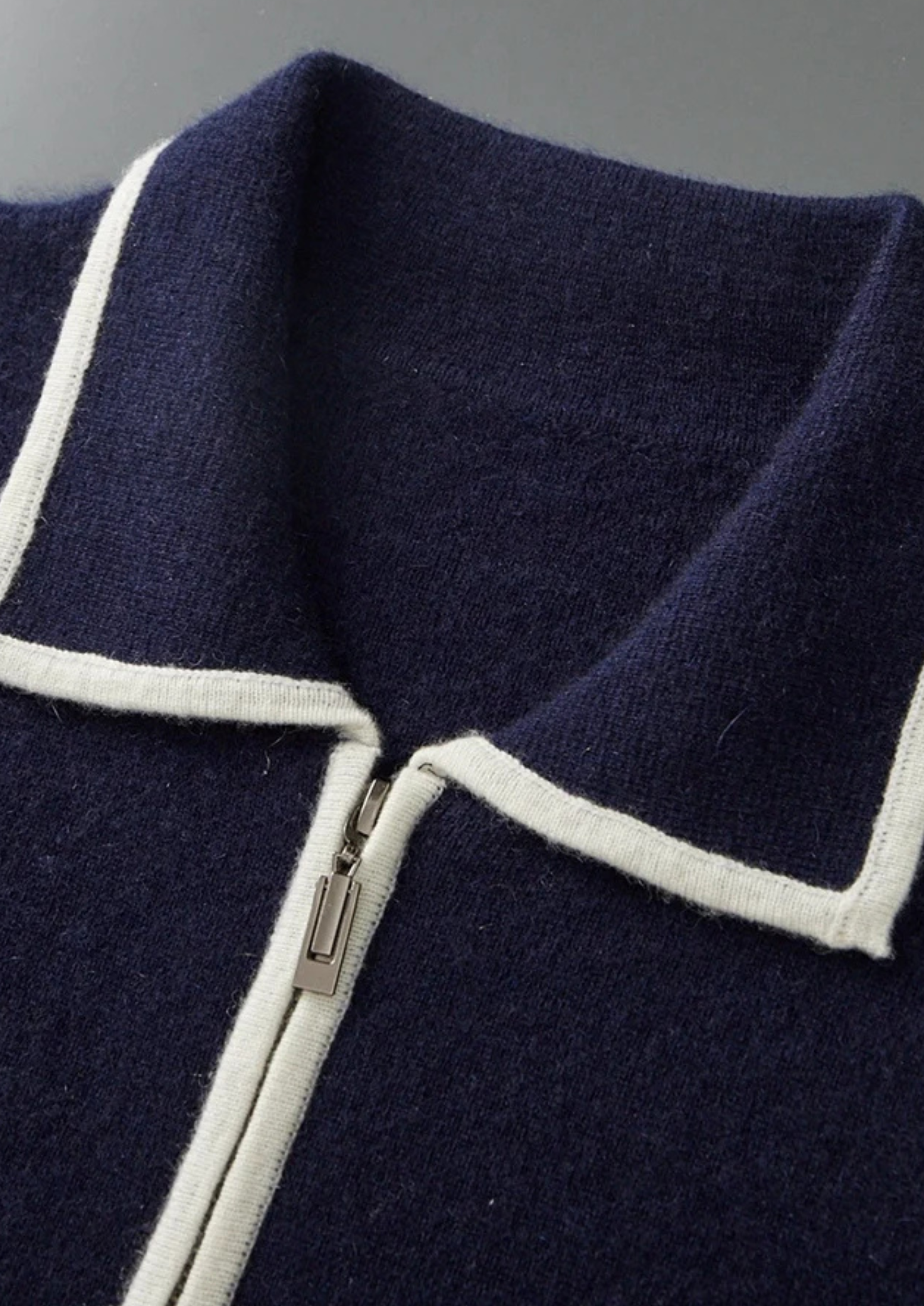 Premium Extra-Fine Merino Wool Two-Tone Polo Cardigan