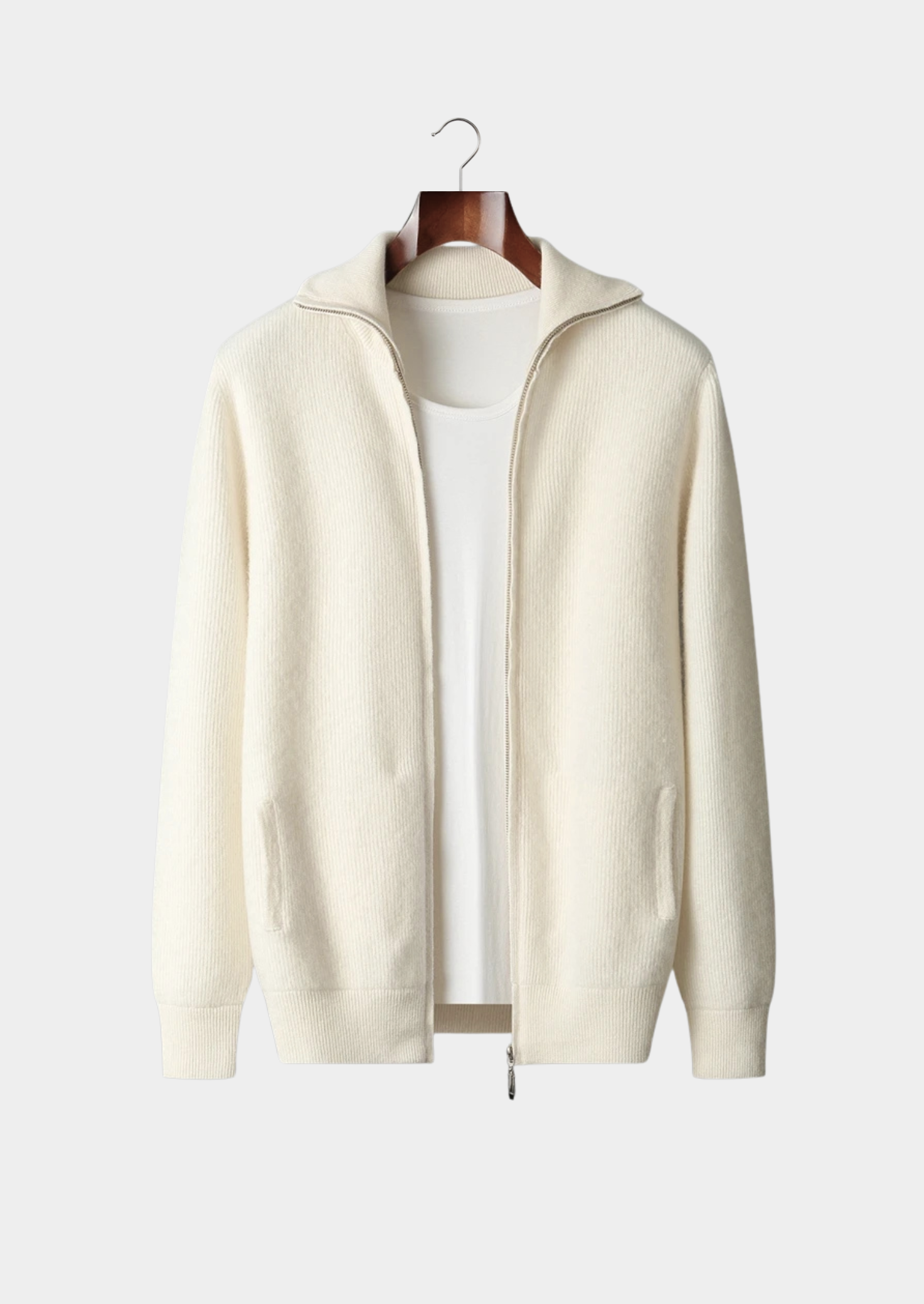 Luxurious Extra-Fine Merino Wool Ribbed Zipper Cardigan
