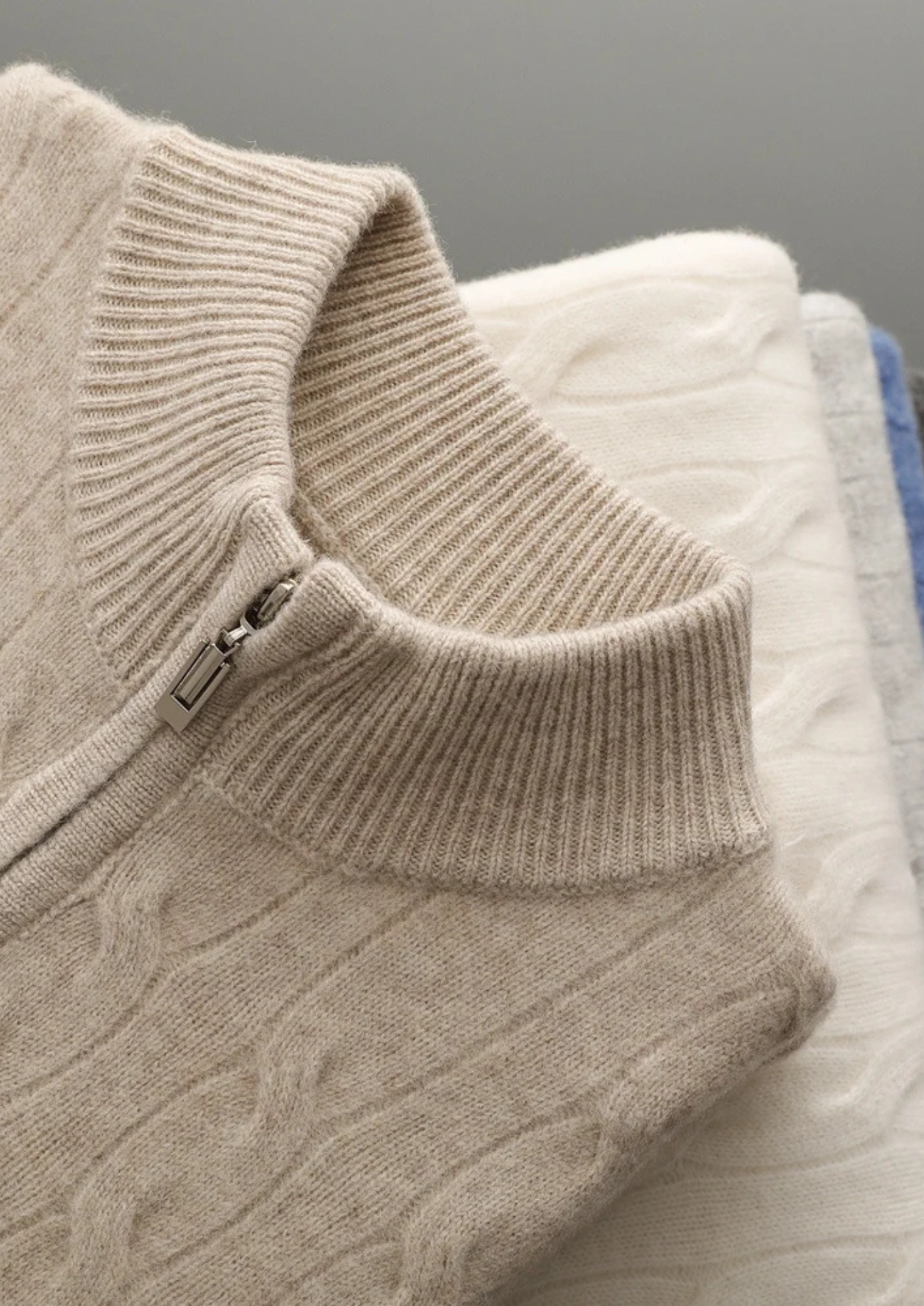 Premium Extra-Fine Merino Wool Cable Knit Half Zip