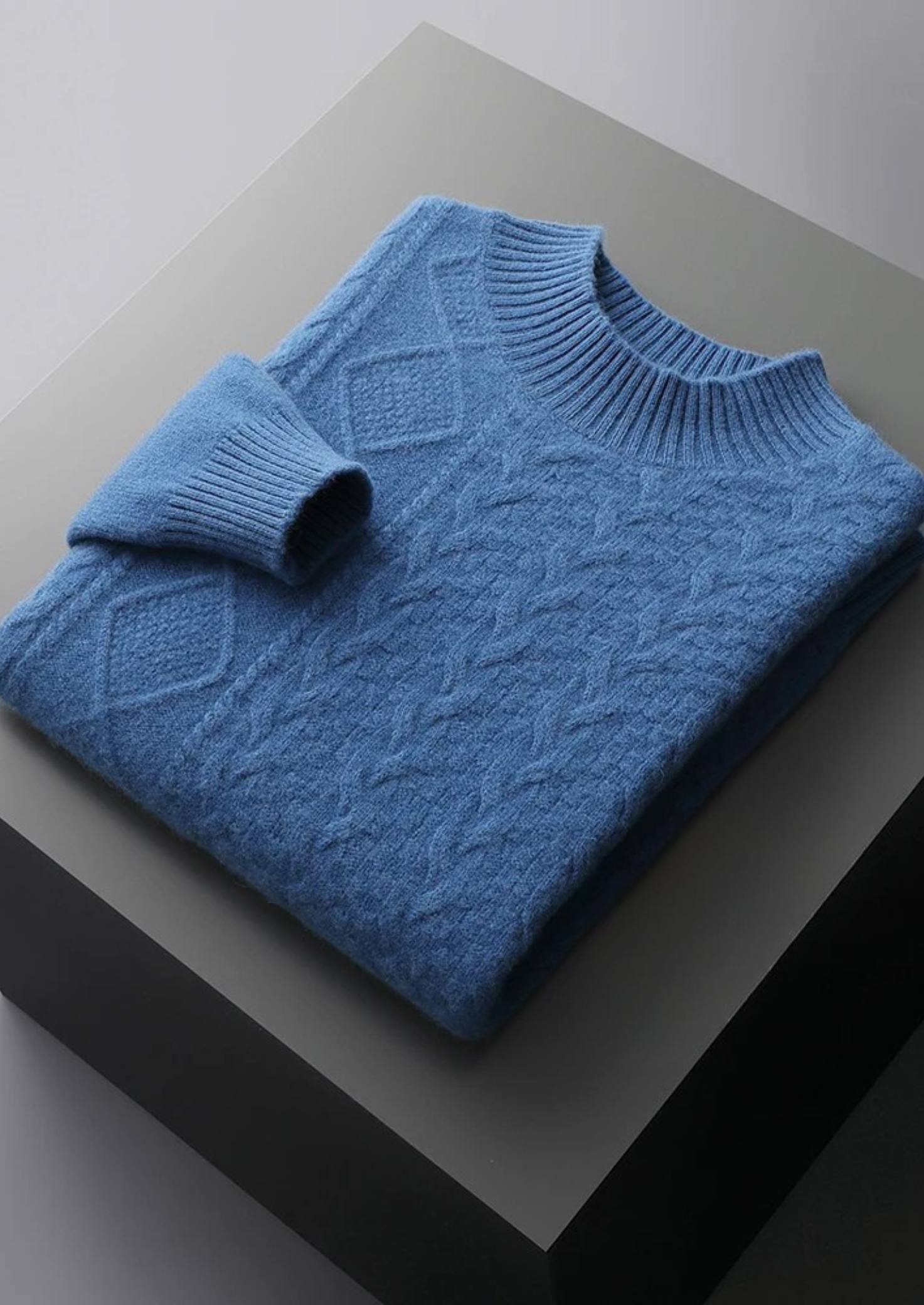 Premium Extra-Fine Merino Wool Jacquard Mock Neck Sweater