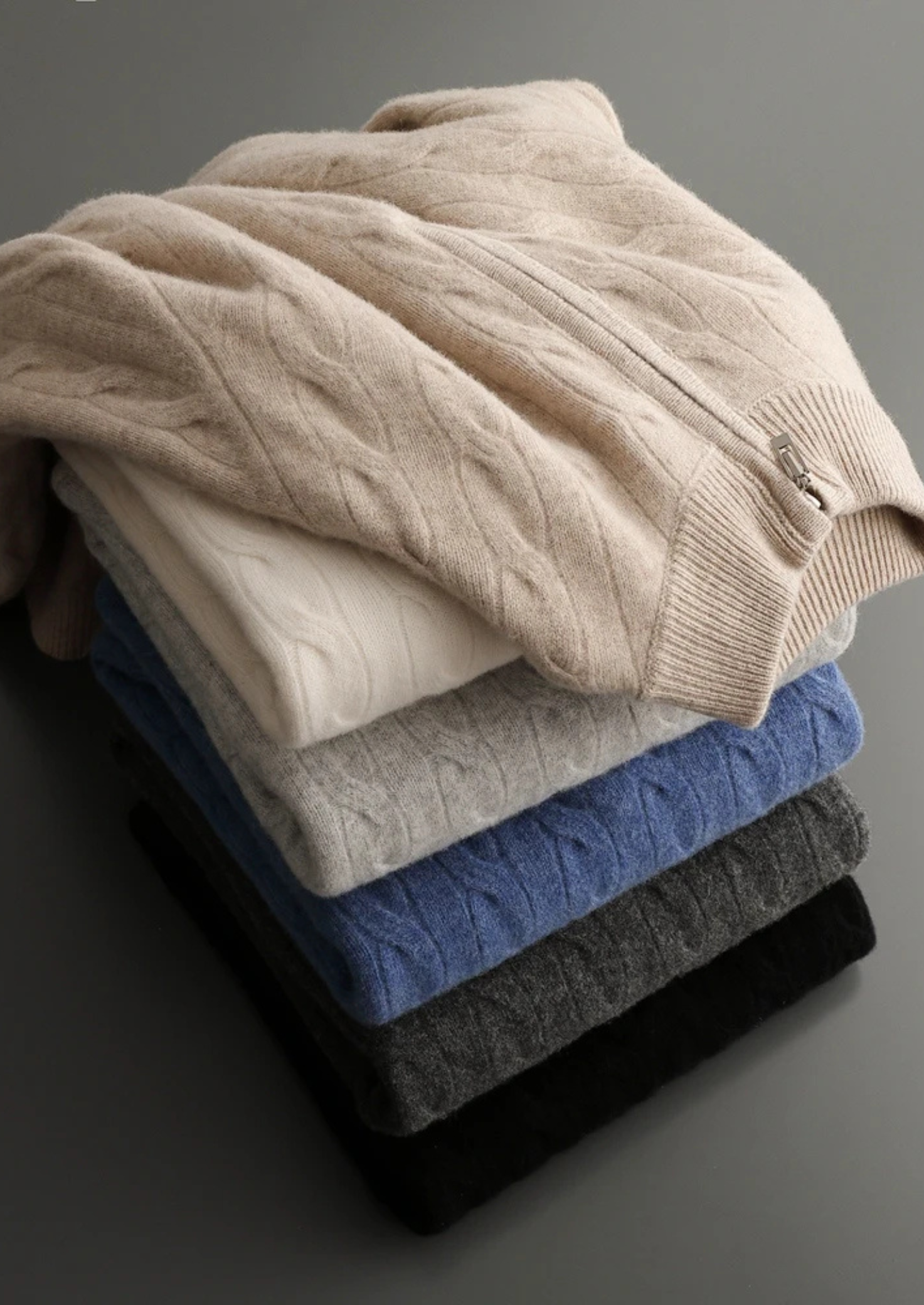 Premium Extra-Fine Merino Wool Cable Knit Half Zip
