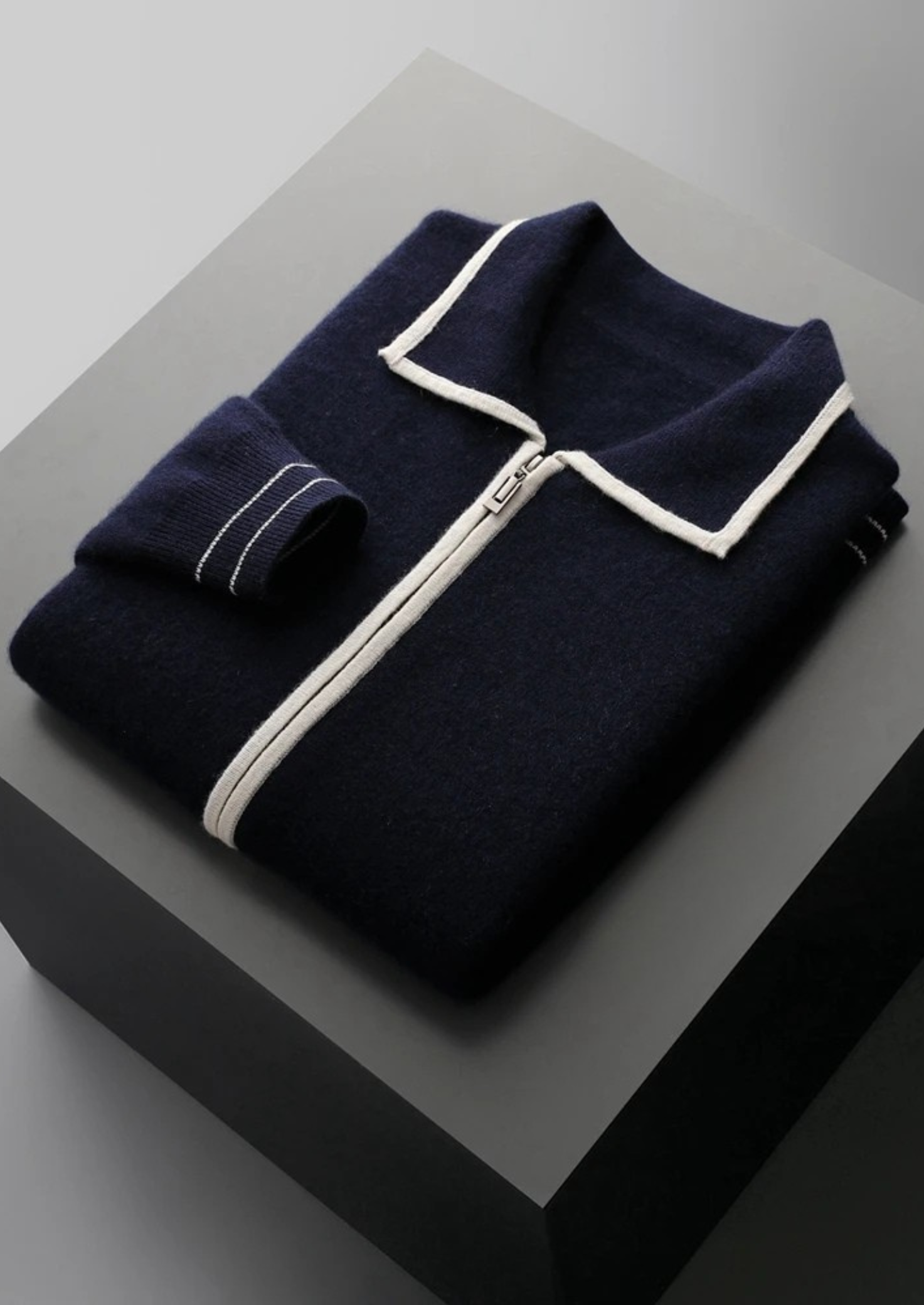 Premium Extra-Fine Merino Wool Two-Tone Polo Cardigan