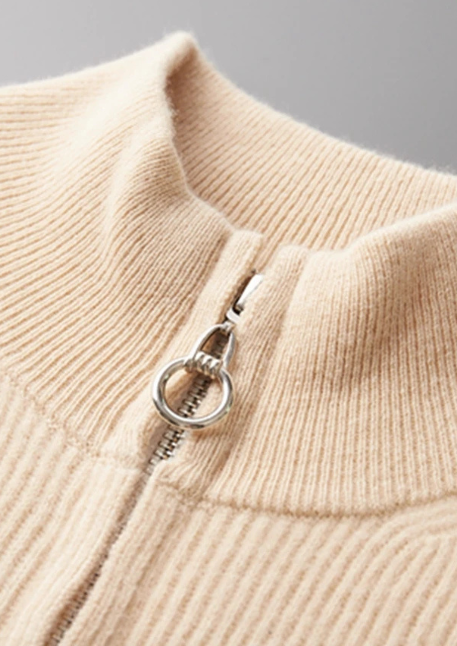 Premium Extra-Fine Merino Wool Ribbed Zip Cardigan