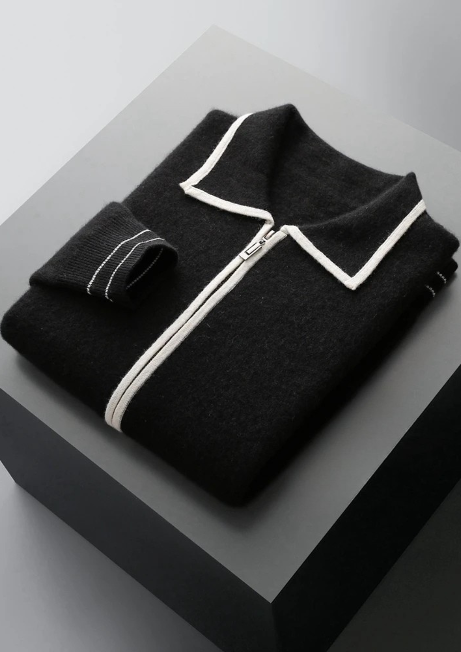 Premium Extra-Fine Merino Wool Two-Tone Polo Cardigan