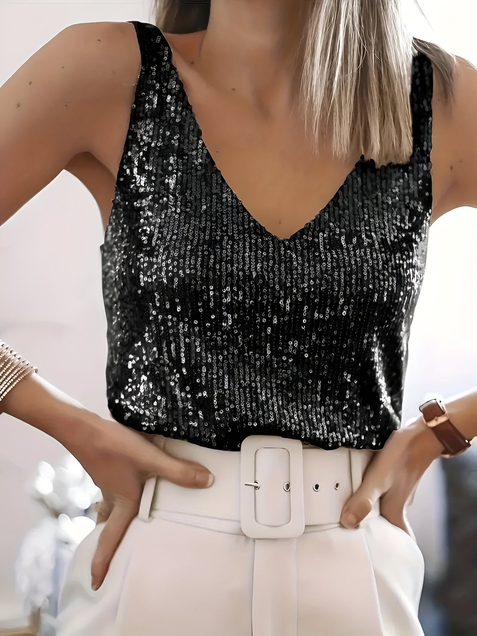 Kiki - Sequin-Embellished Sleeveless Top
