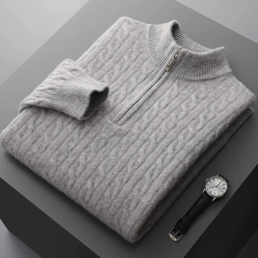 Deneb Cashmere Woven Half-Zip Pullover