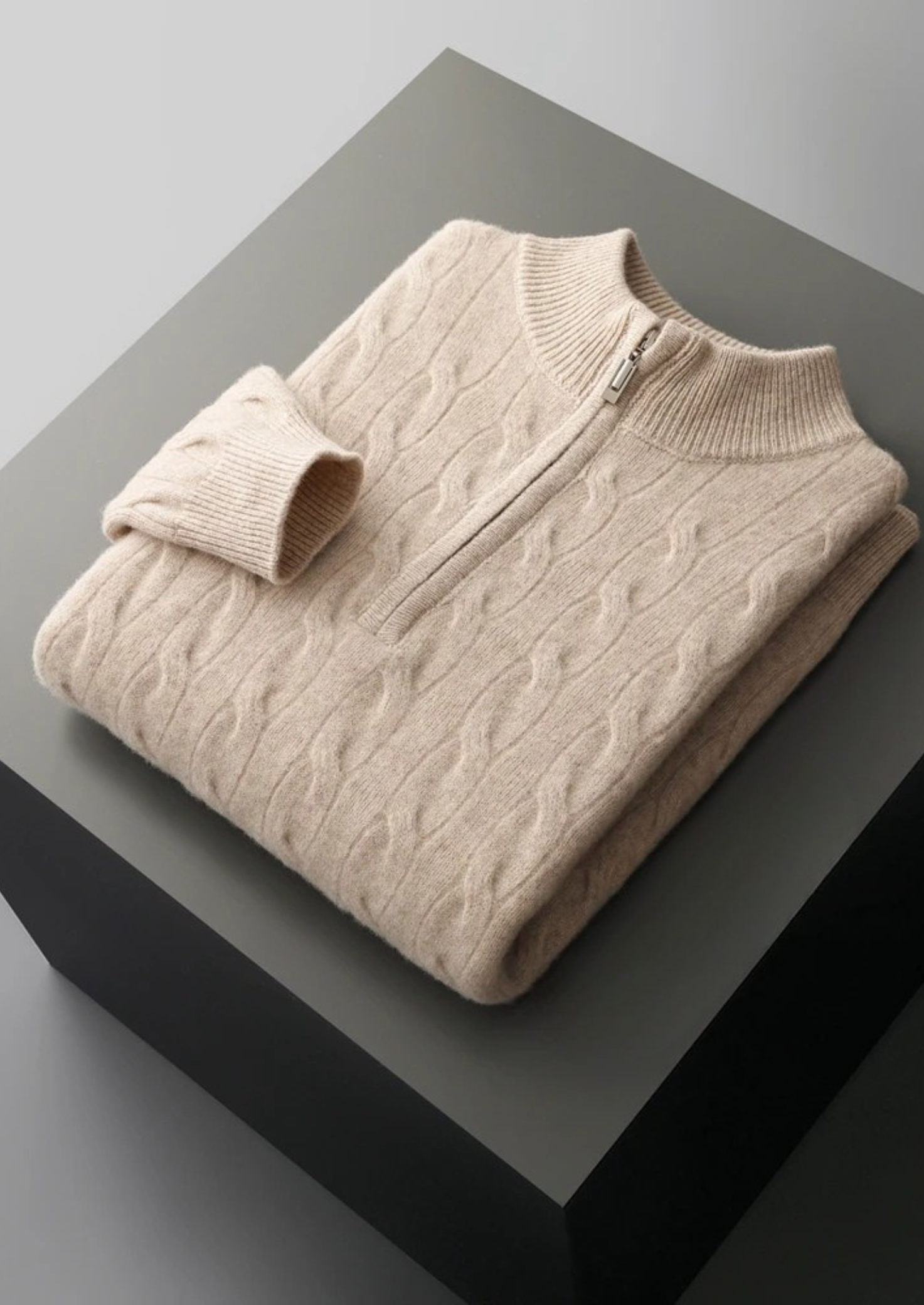 Premium Extra-Fine Merino Wool Cable Knit Half Zip
