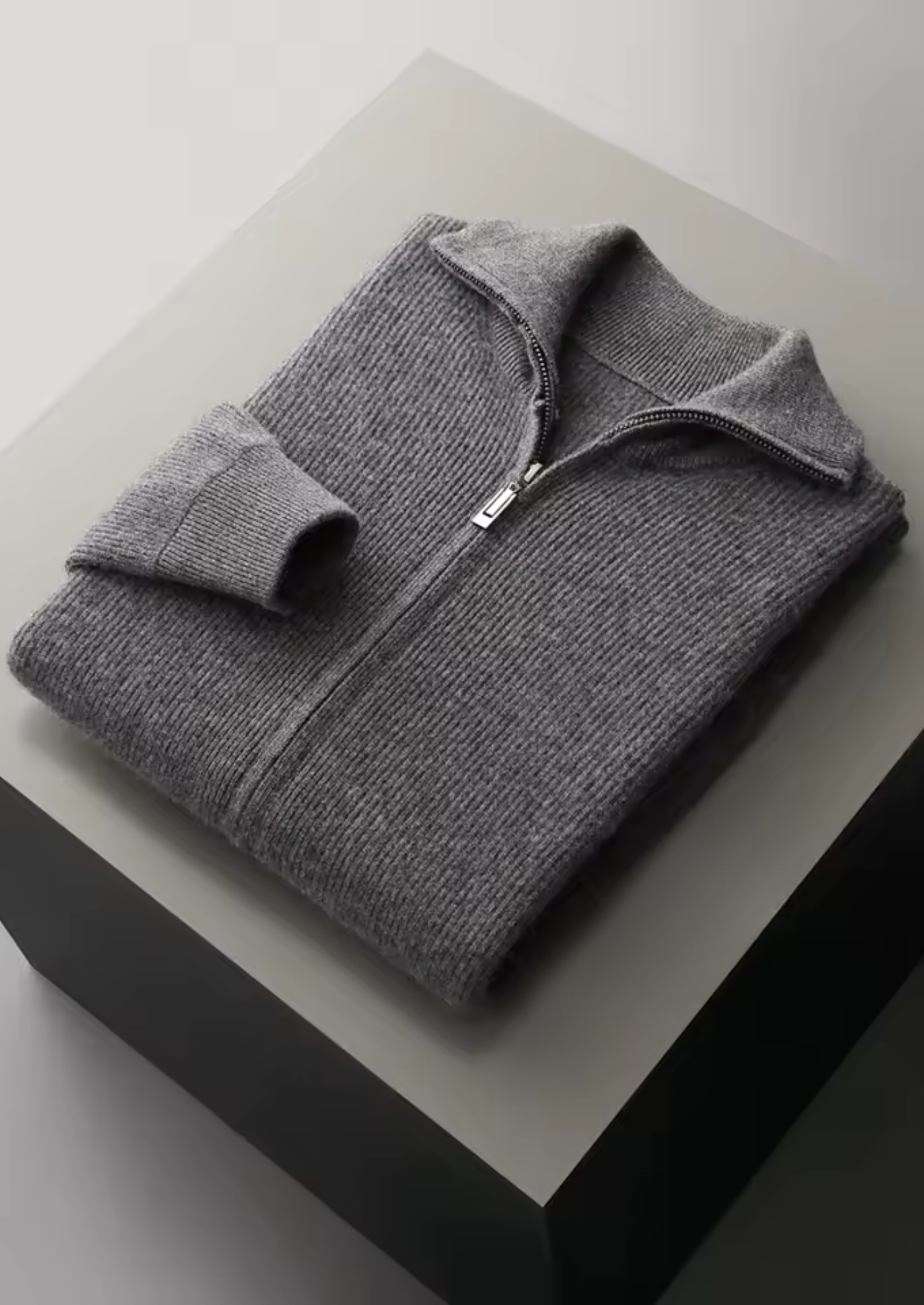 Luxurious Extra-Fine Merino Wool Ribbed Zipper Cardigan