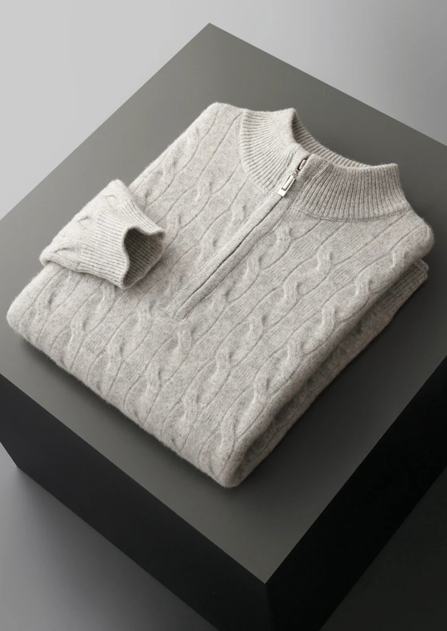 Premium Extra-Fine Merino Wool Cable Knit Half Zip