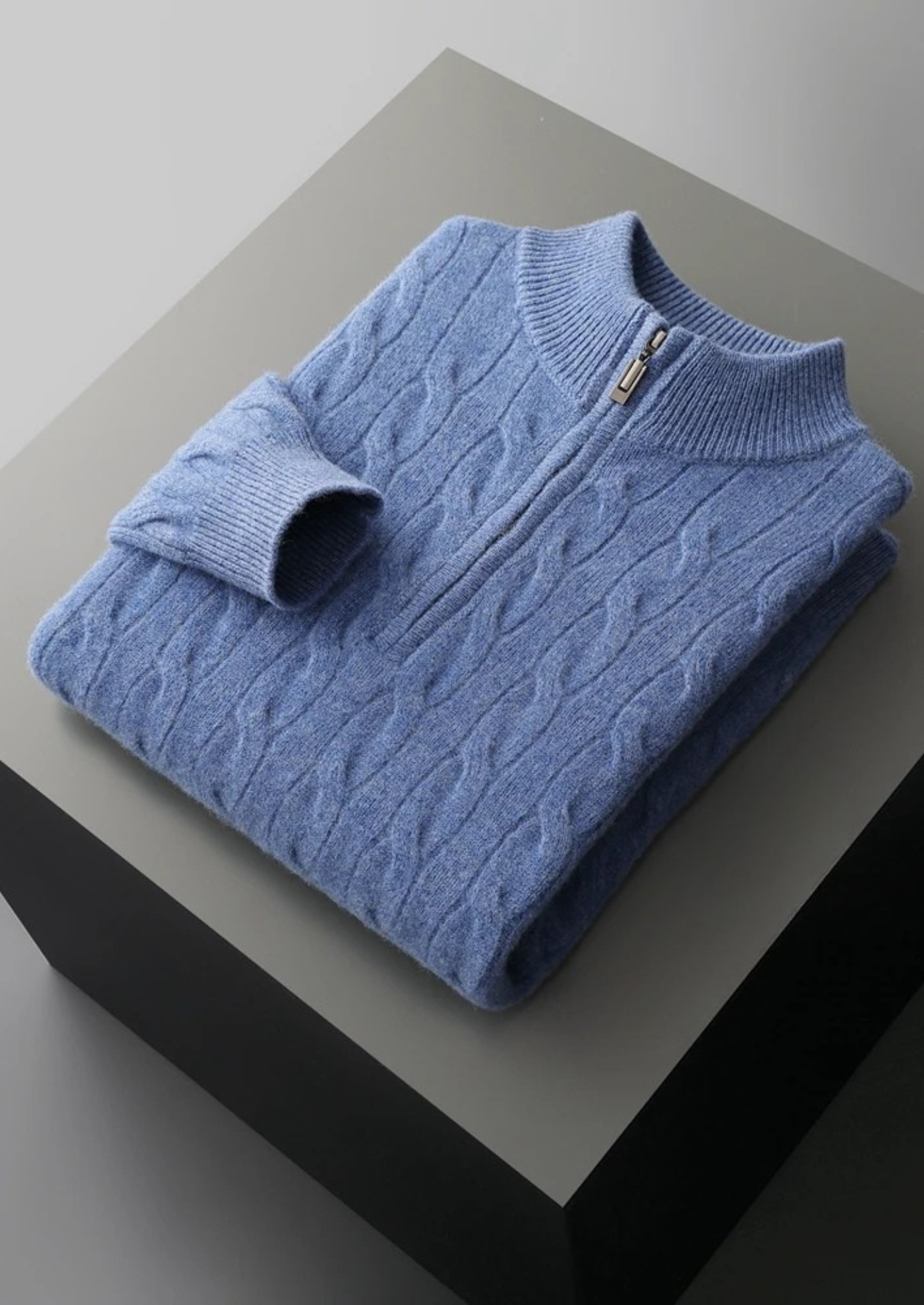 Premium Extra-Fine Merino Wool Cable Knit Half Zip