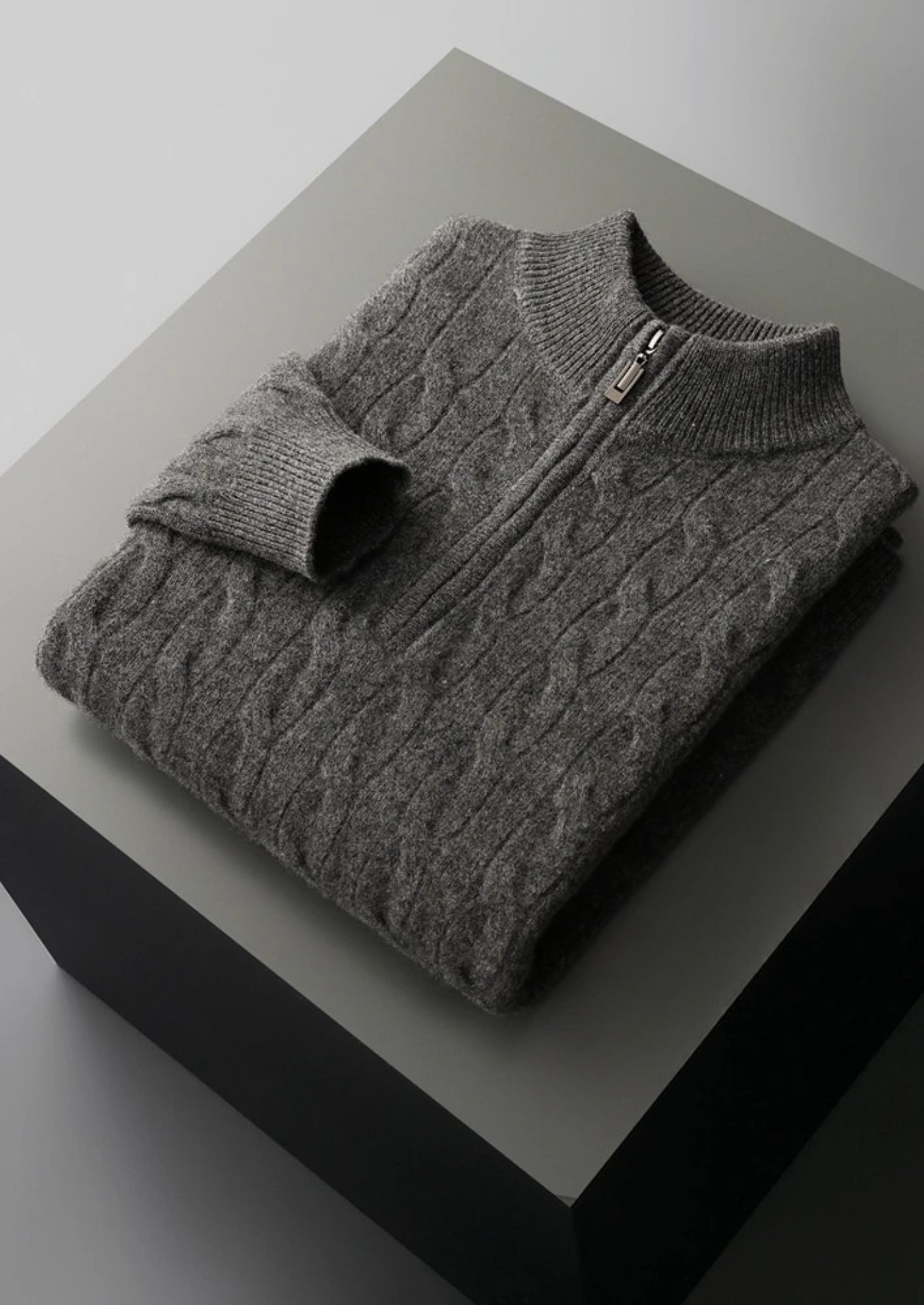 Premium Extra-Fine Merino Wool Cable Knit Half Zip