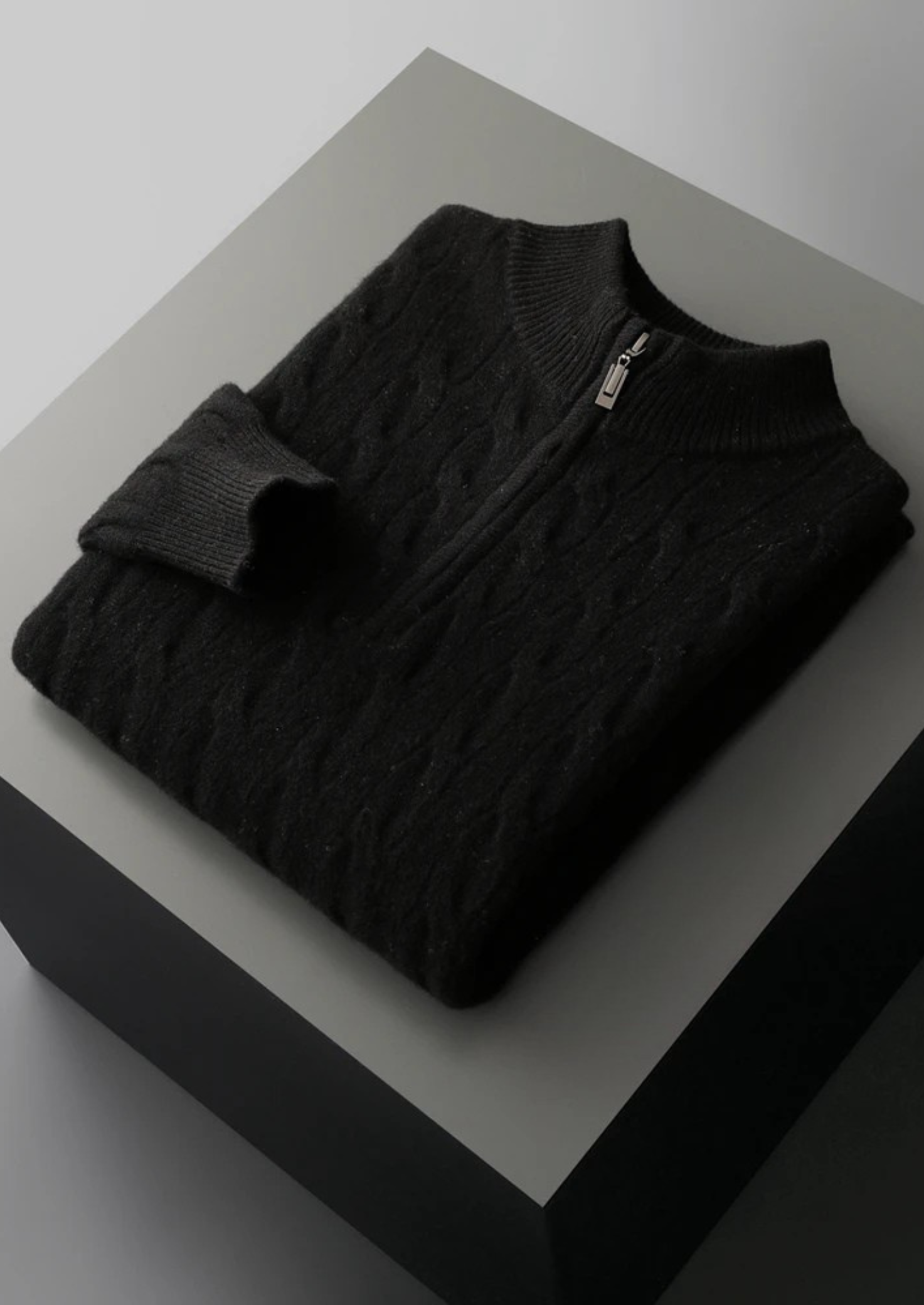 Premium Extra-Fine Merino Wool Cable Knit Half Zip