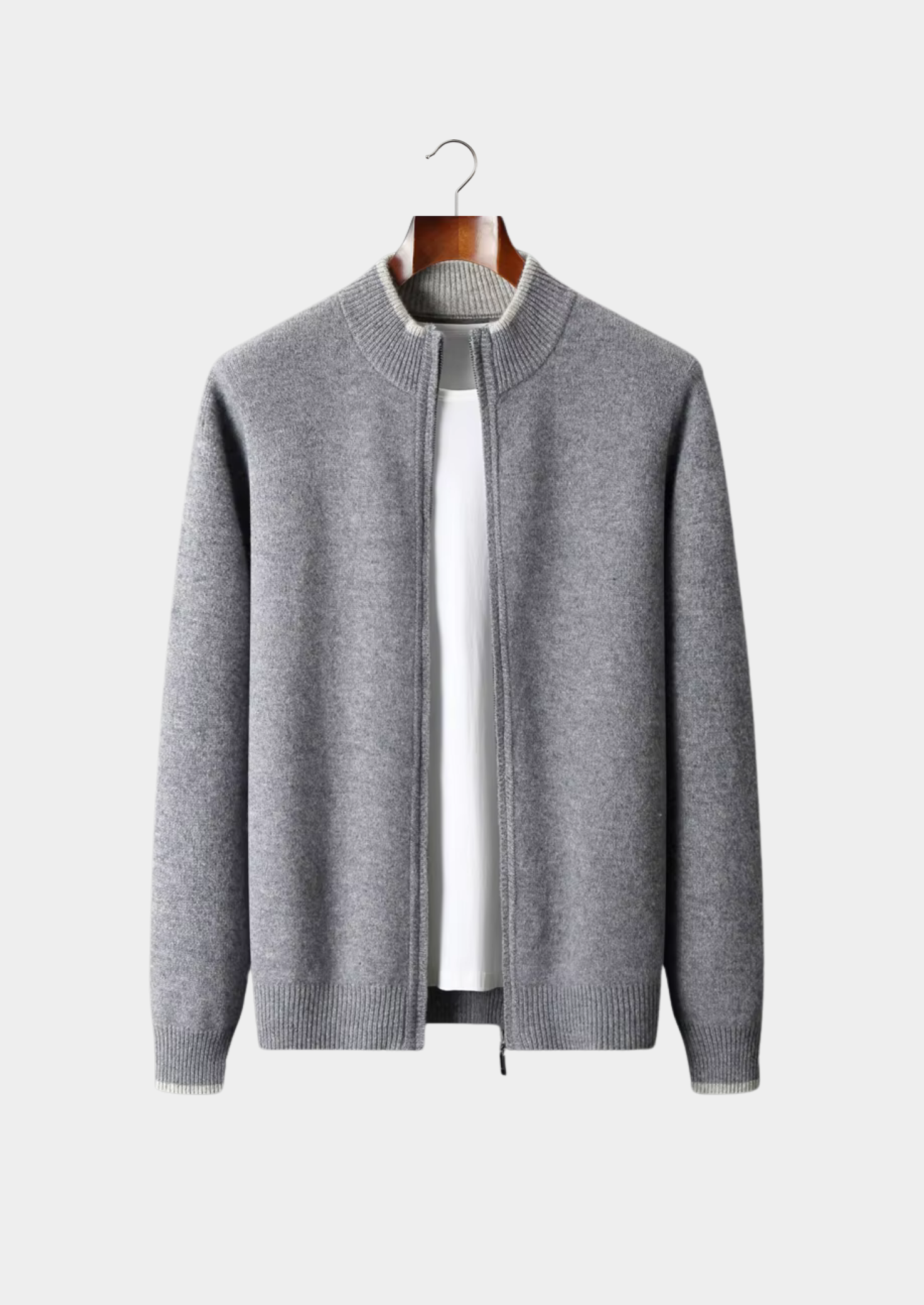 Premium Extra-Fine Merino Wool Two-Tone Zip Cardigan