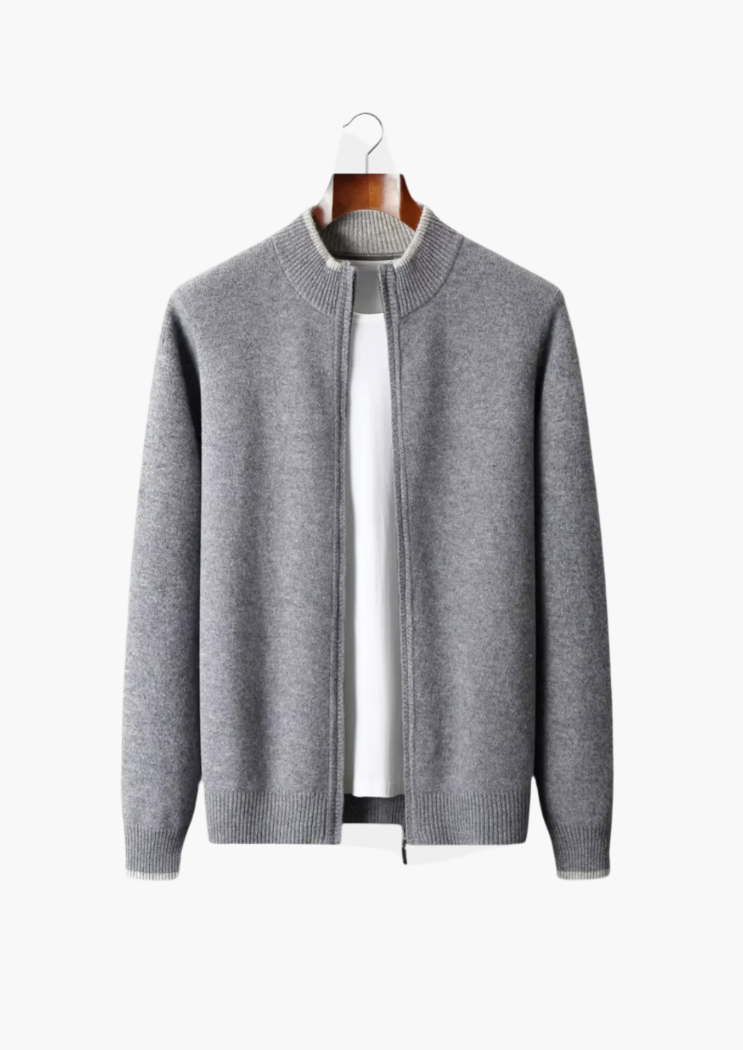 Two-Tone Merino Wool Zip Cardigan