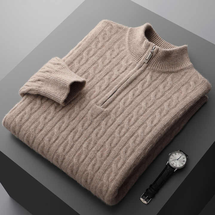Deneb Cashmere Woven Half-Zip Pullover