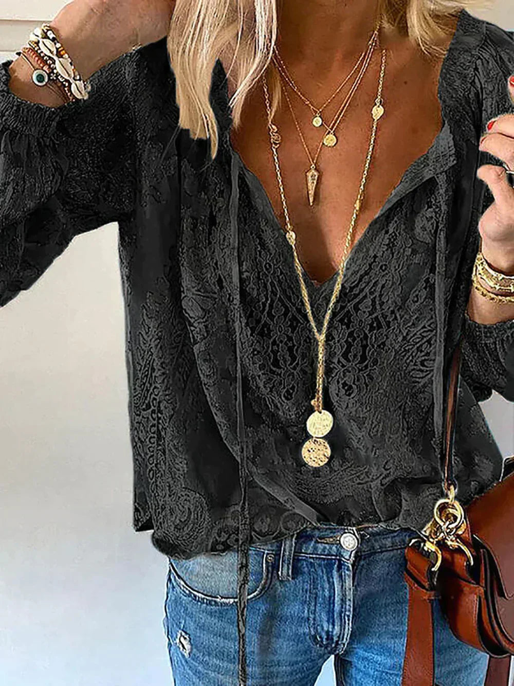 Dilara - Lace-Trimmed Boho Blouse