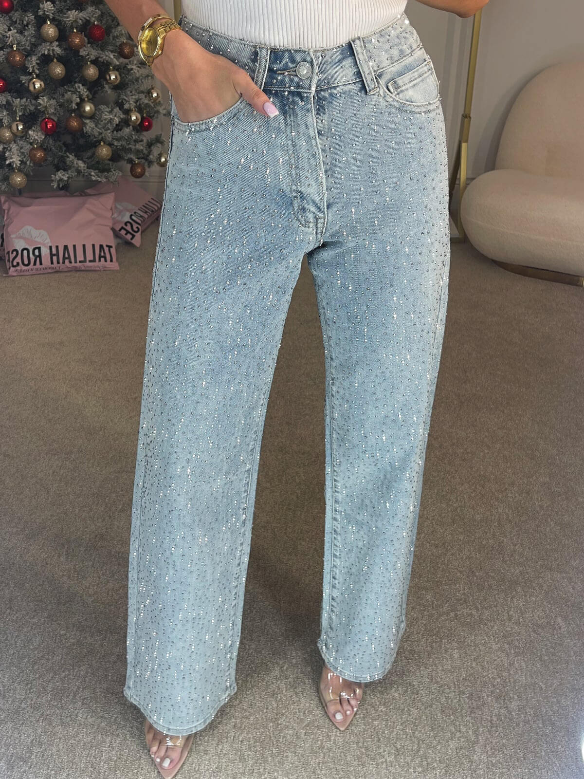 High-Waisted Glitter Jeans for Women