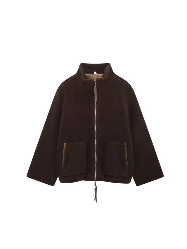 Cozy Oversized Women's Winter Jacket with Zipper and Pockets