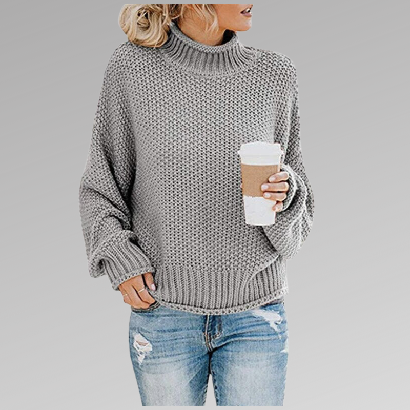 Women's Oversized Cable-Knit Roll Neck Sweater