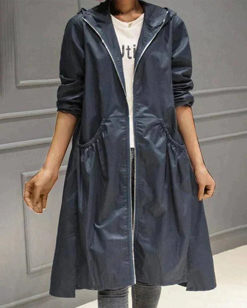 Women's Hooded Mid-Length Waterproof Raincoat