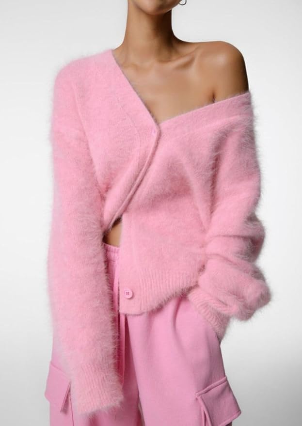 Women's V-Neck Oversized Fluffy Cardigan