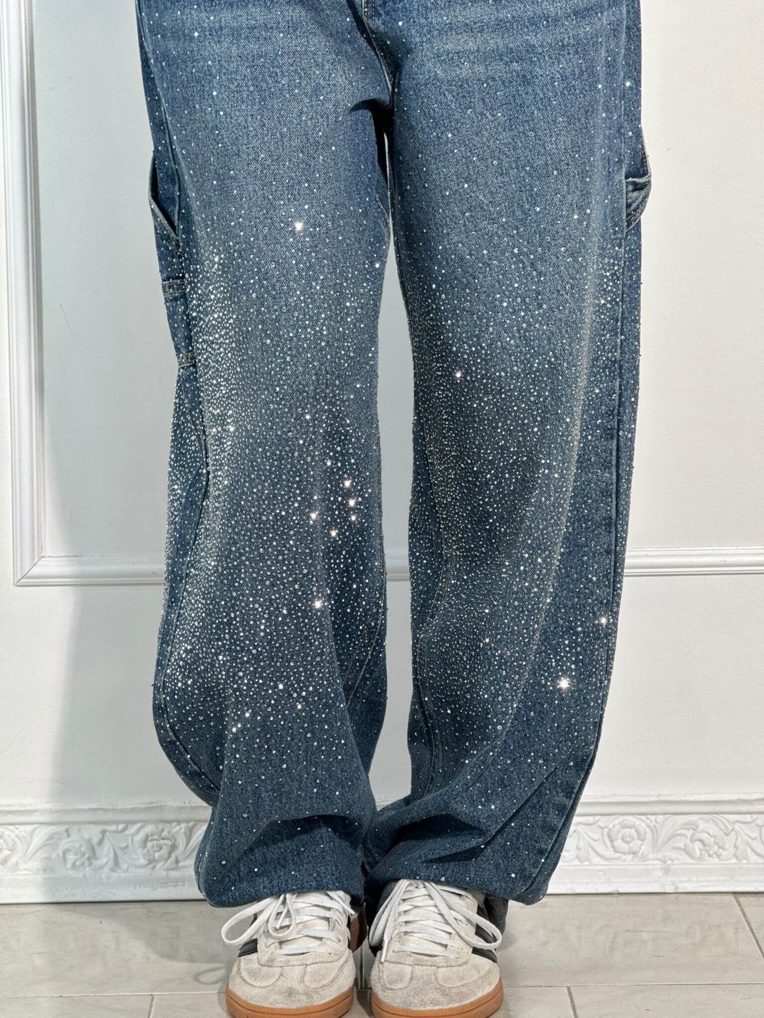 High-Waisted Glitter Baggy Jeans for Women