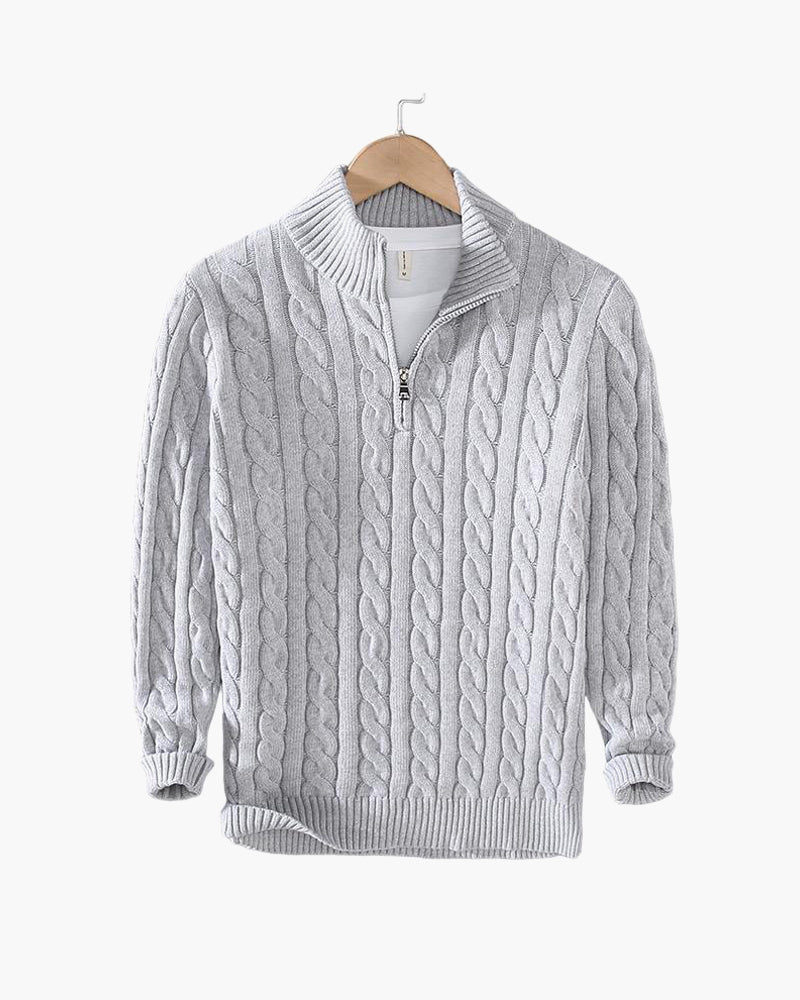 TAEBAEK Zip-Up Cable Knit Sweater