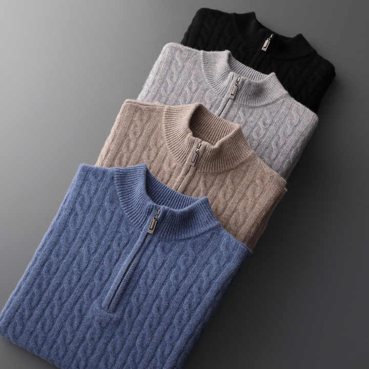 Deneb Cashmere Woven Half-Zip Pullover