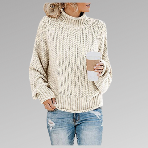 Women's Oversized Cable-Knit Roll Neck Sweater