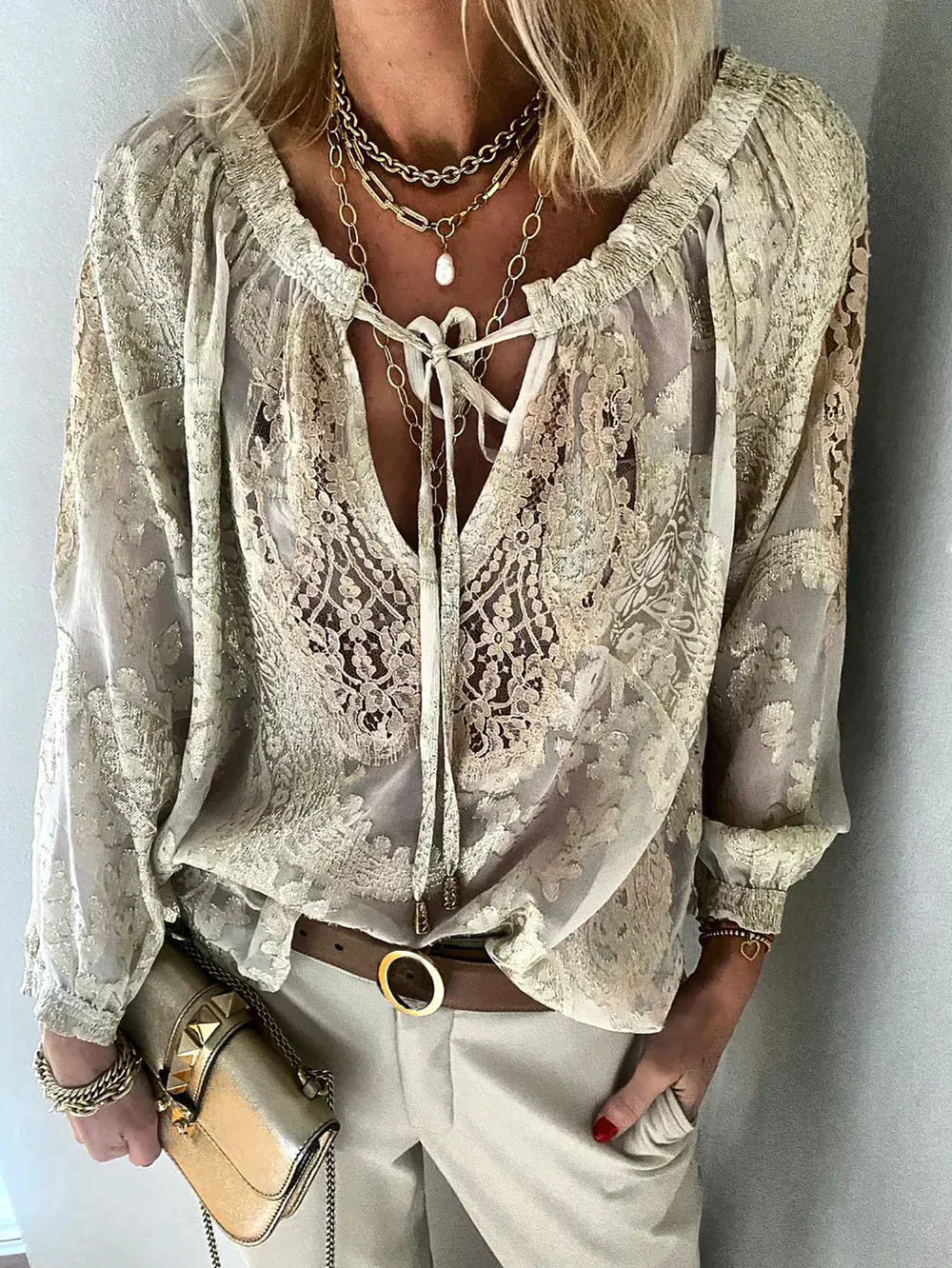 Dilara - Lace-Trimmed Boho Blouse
