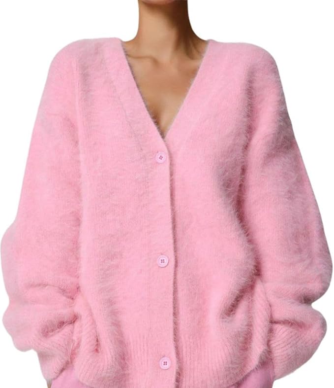 Women's V-Neck Oversized Fluffy Cardigan