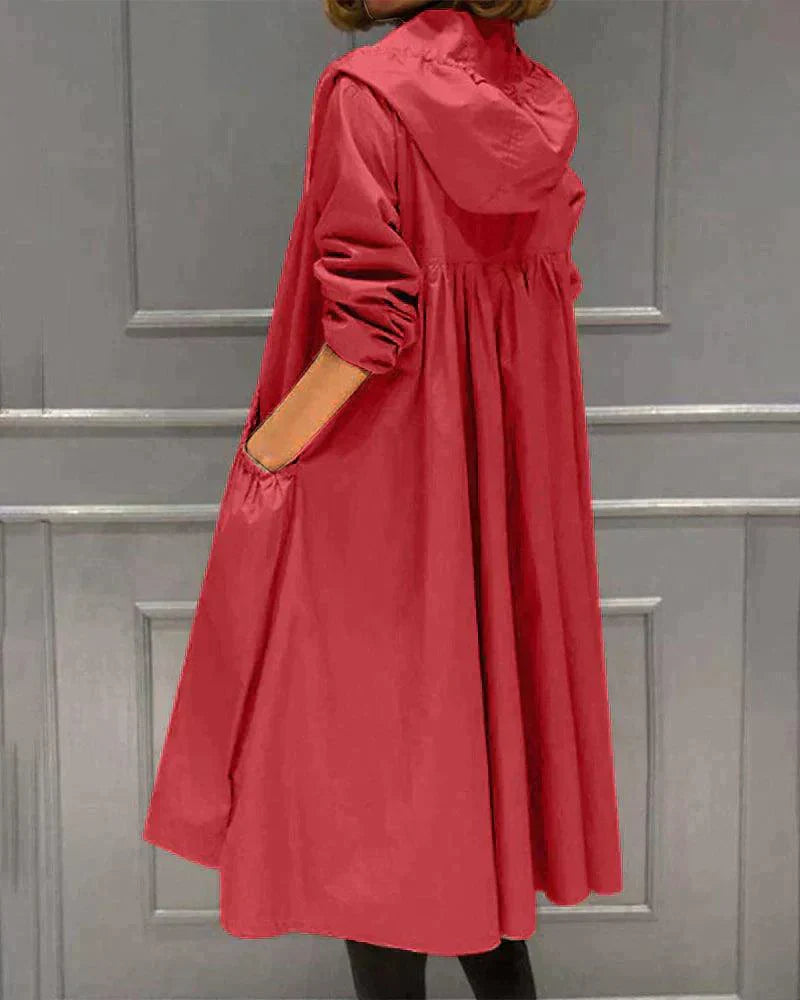 Women's Hooded Mid-Length Waterproof Raincoat