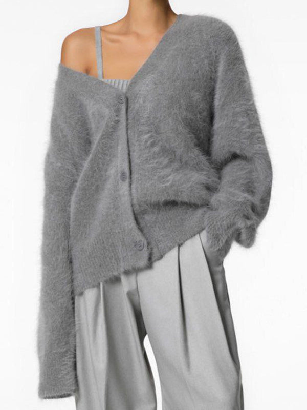 Women's V-Neck Oversized Fluffy Cardigan