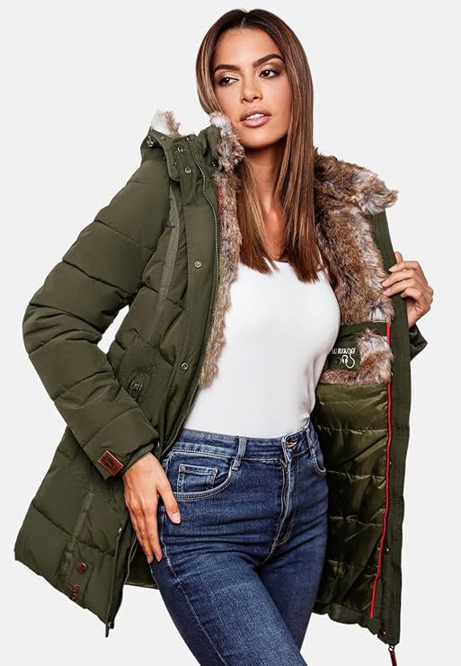 Women's Winter Puffer Jacket with Cozy Faux Fur Hood