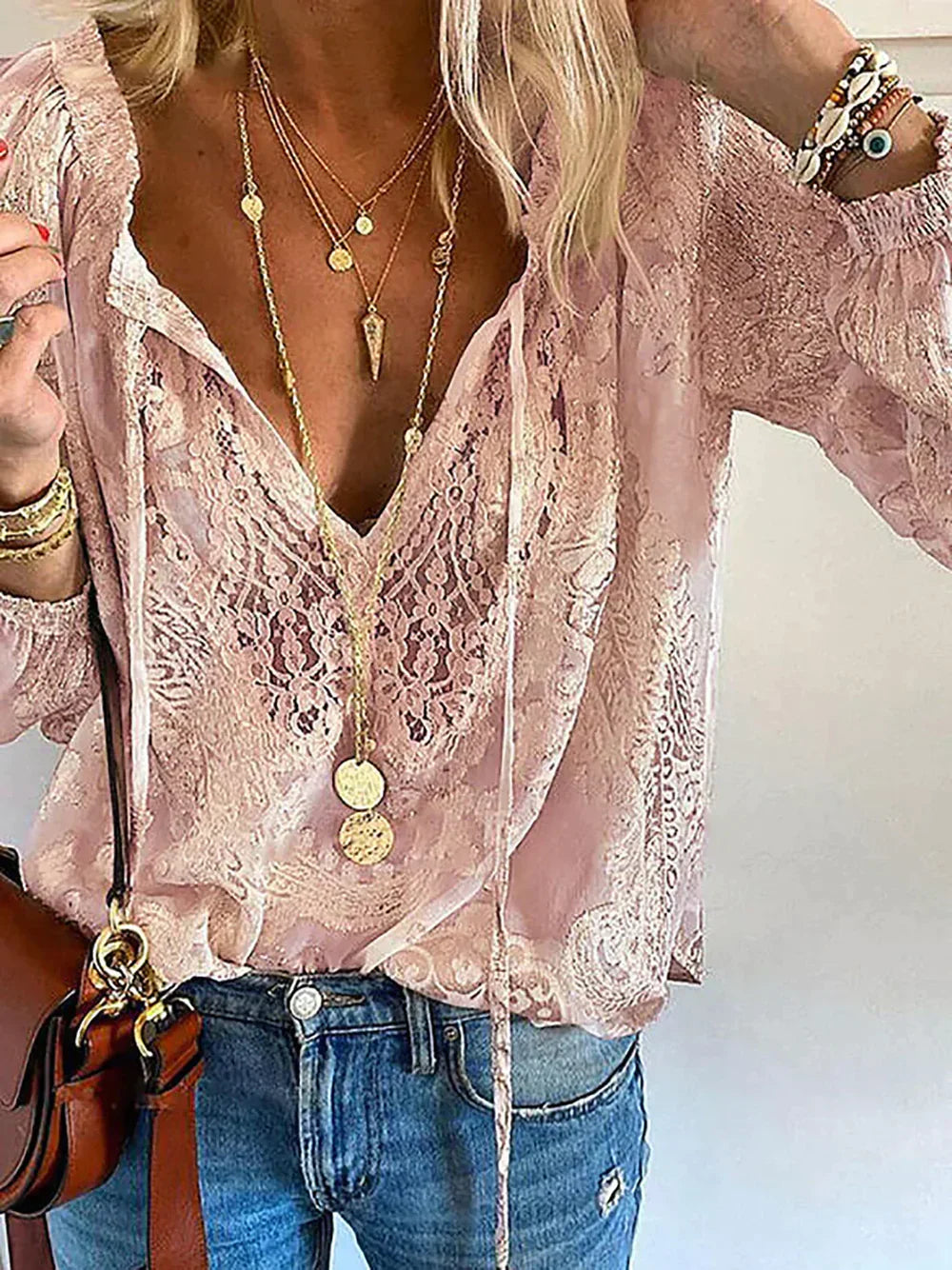 Dilara - Lace-Trimmed Boho Blouse