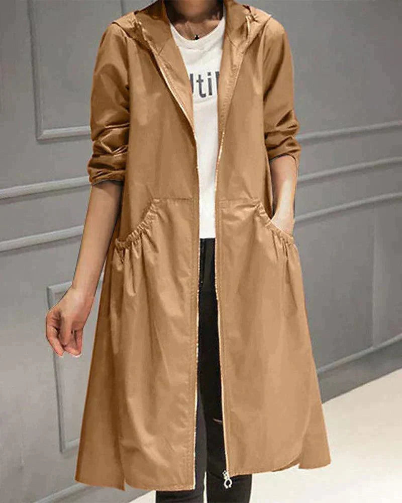 Women's Hooded Mid-Length Waterproof Raincoat
